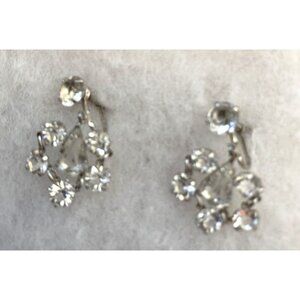 Vtg 1/20 12k White Gold Filled Crystal Dangle Screw Back Earrings